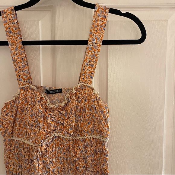 SIZE S | Zara Orange Printed Ruched Dress - Picture 2 of 5